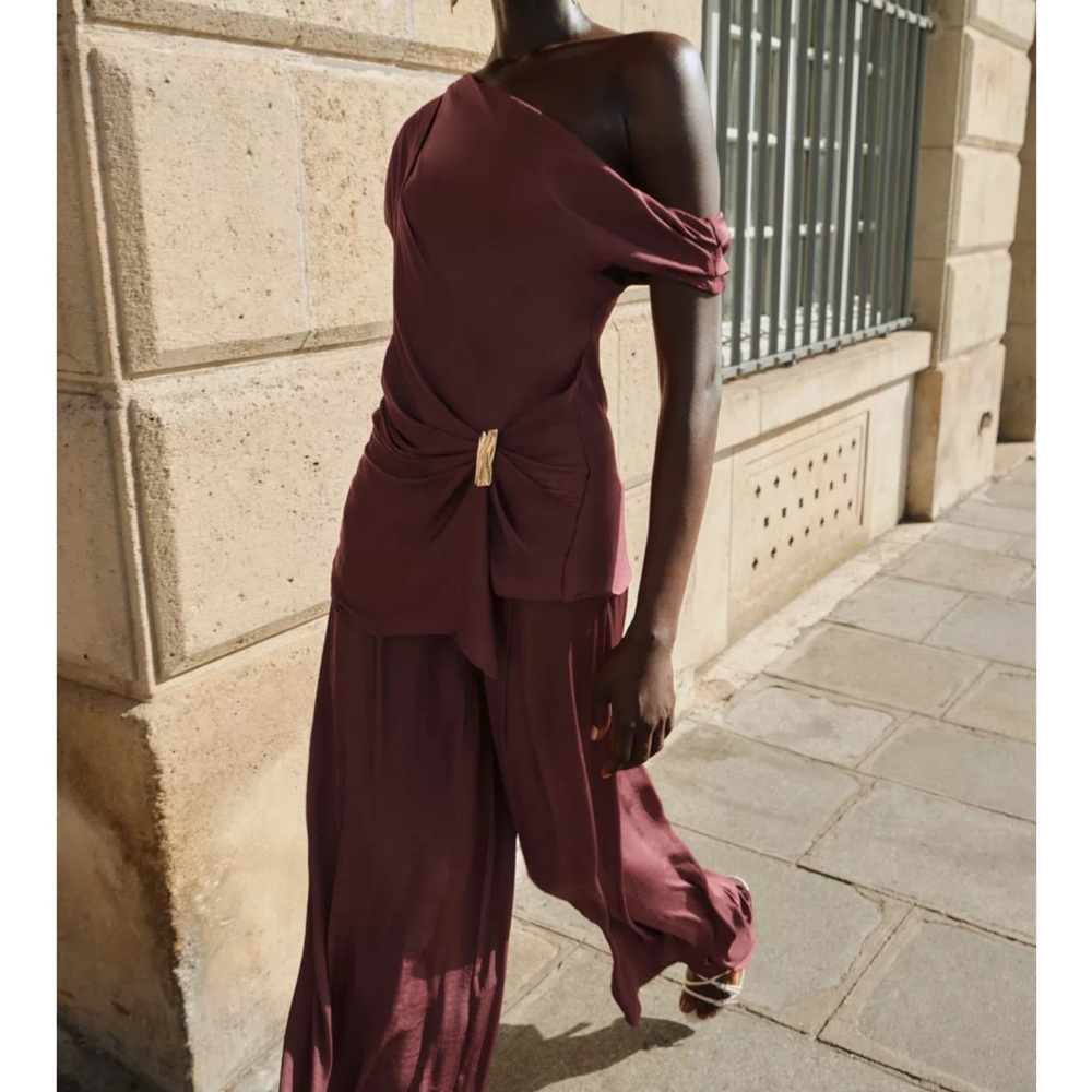 Elegant Burgundy Off-Shoulder Matching Set Zara